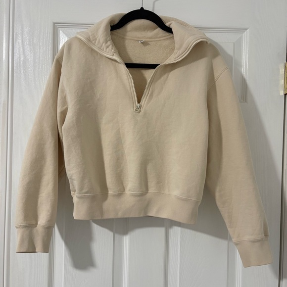 Uniqlo Tops - Uniqlo Women’s Long Sleeve Cream Ivory Quarter-Zip Sweatshirt Pullover